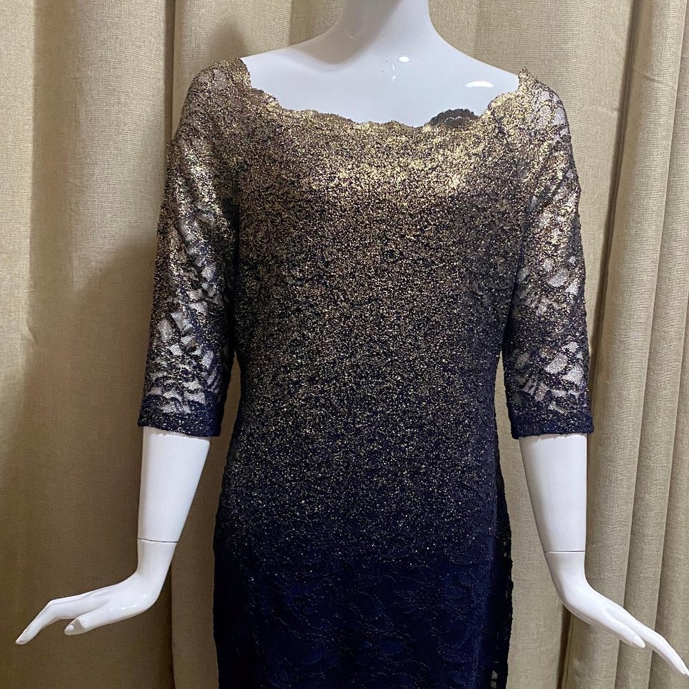 Marina - Ladies Two Toned Gold and Navy Blue Lace